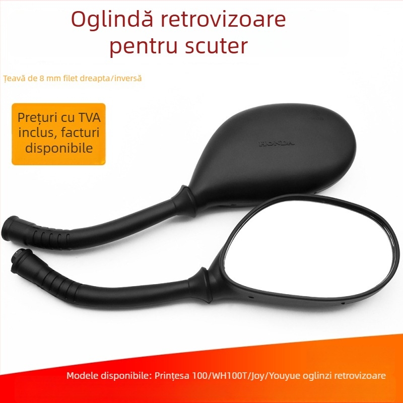 Oglindă retrovizoare pentru scuter - Mojielong, sticlă, plastic + fier, model WH100T-A-H, carcasă din plastic