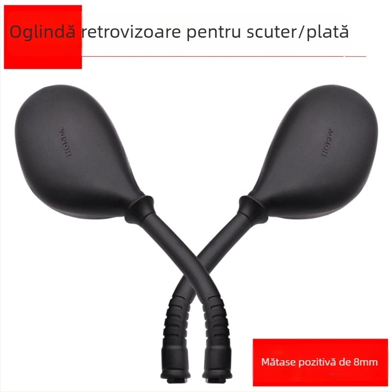Oglindă retrovizoare pentru scuter - Mojielong, sticlă, plastic + fier, model WH100T-A-H, carcasă din plastic