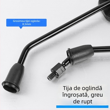 Oglindă retrovizoare convexă cu suprafață anti-orbire pentru scutere; material plastic + sticlă; montaj filet 8mm; compatibil Xiaoniu/Yadea No.9