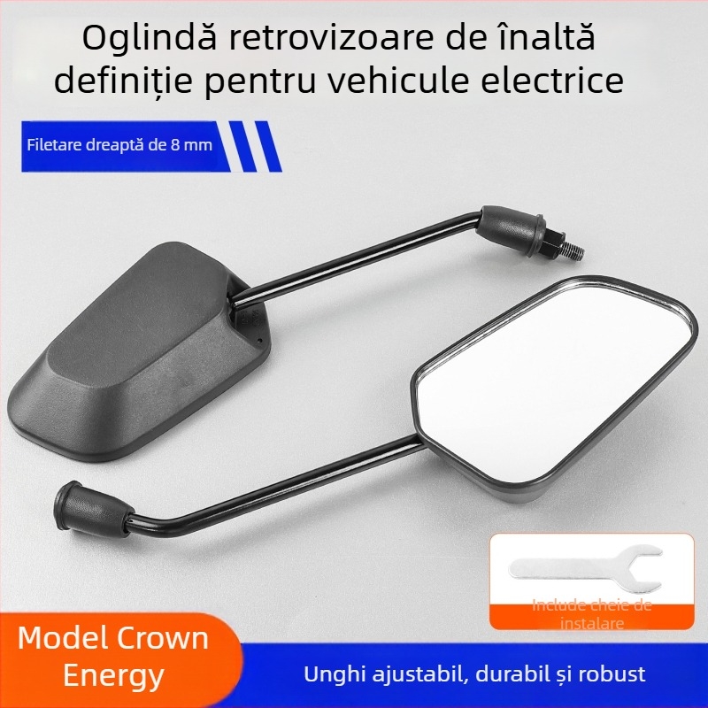 Oglindă retrovizoare convexă cu suprafață anti-orbire pentru scutere; material plastic + sticlă; montaj filet 8mm; compatibil Xiaoniu/Yadea No.9
