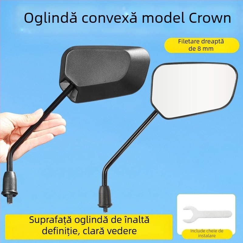 Oglindă retrovizoare convexă cu suprafață anti-orbire pentru scutere; material plastic + sticlă; montaj filet 8mm; compatibil Xiaoniu/Yadea No.9