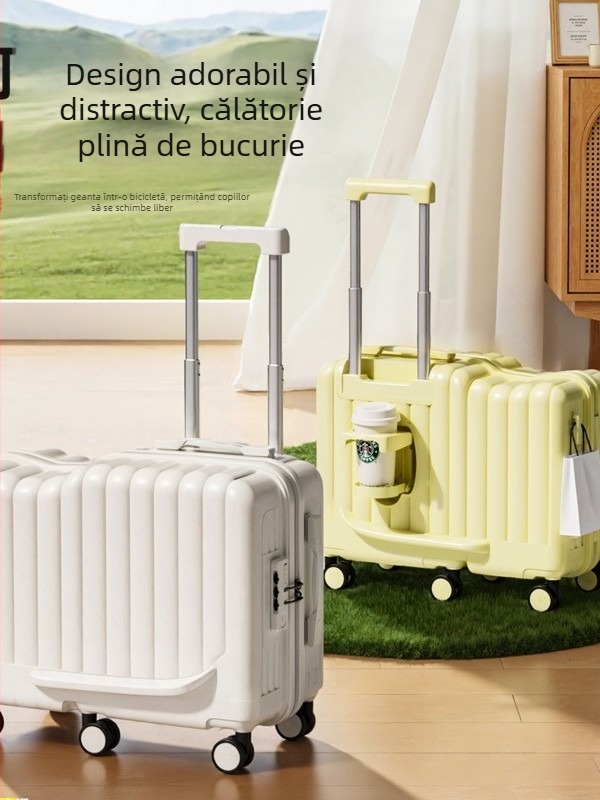 Valiză pentru copii cu șezut, roți universale 360°, ABS+PC, fermoar, unisex, 3 kg