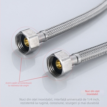 Vimus furtun de alimentare cu apă din oțel inoxidabil 304 pentru robineți, model V1406, conexiune filetată, presiune nominală 1.0, interval de temperatură -15 la 90, material: oțel inoxidabil