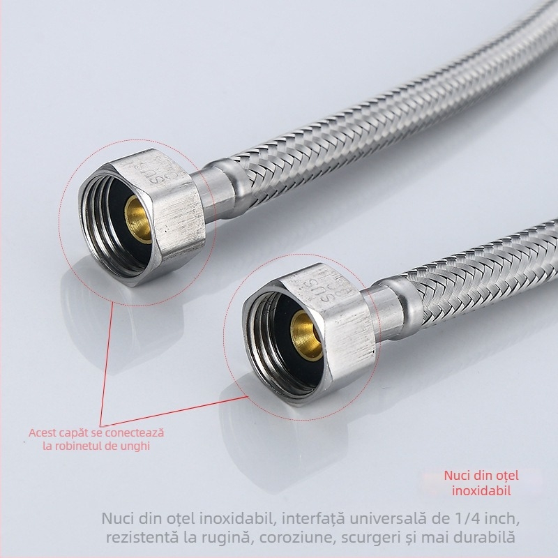 Vimus furtun de alimentare cu apă din oțel inoxidabil 304 pentru robineți, model V1406, conexiune filetată, presiune nominală 1.0, interval de temperatură -15 la 90, material: oțel inoxidabil