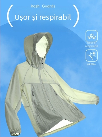 Jachetă unisex ușoară cu protecție UV, stil montan, din nylon, cu glugă, respirabilă