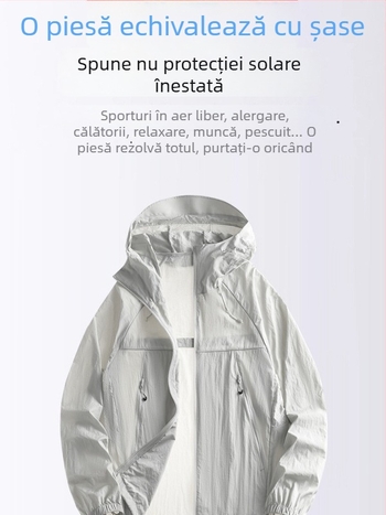 Jachetă unisex ușoară cu protecție UV, stil montan, din nylon, cu glugă, respirabilă