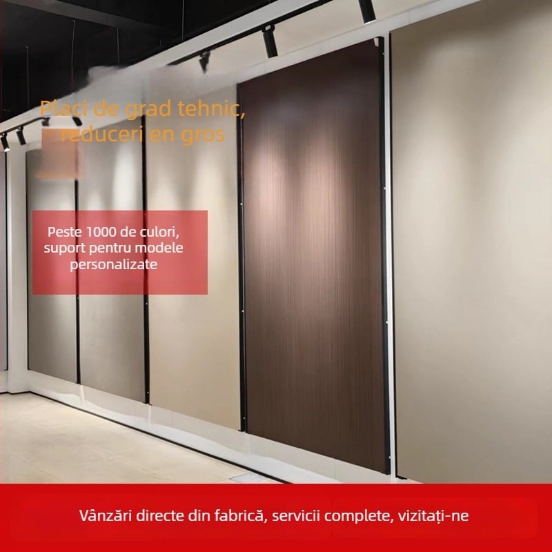 Panou de perete, PVC carbon crystal fără sudură, furnir din lemn fără vopsea, izolare fonică 20 dB, conductivitate termică 0.125 W/m·K