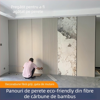 Panou decorativ pentru perete din fibră de bambus cu carbon; suprafață din lemn, fără îmbinări, rezistent la apă și umiditate, stil modern minimalist, Modelul 9.3