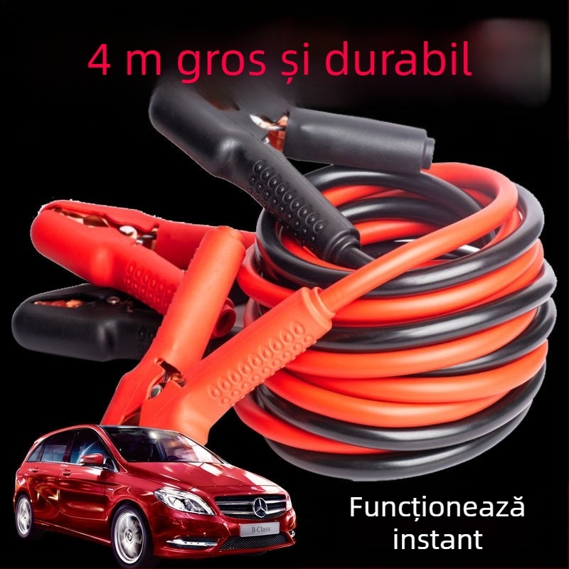 Kuster cabluri de pornire pentru baterie, cu cleme – cupru masiv, design antifrână, utilizare de urgență