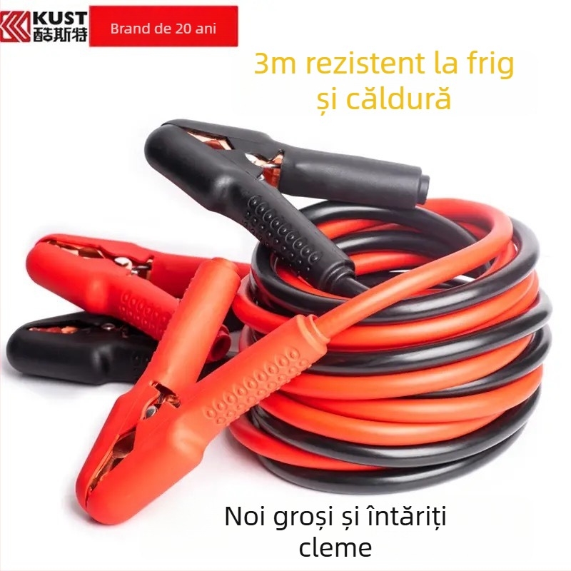 Kuster cabluri de pornire pentru baterie, cu cleme – cupru masiv, design antifrână, utilizare de urgență