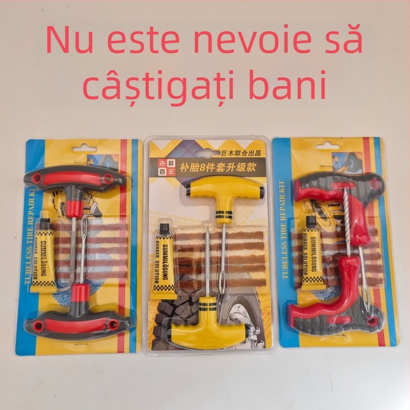 Set de scule pentru reparat anvelope pentru autoturisme, motociclete și vehicule electrice; material: fier și PP+PVC; cod produs YW-163; ambalare 100 bucăți pe carton