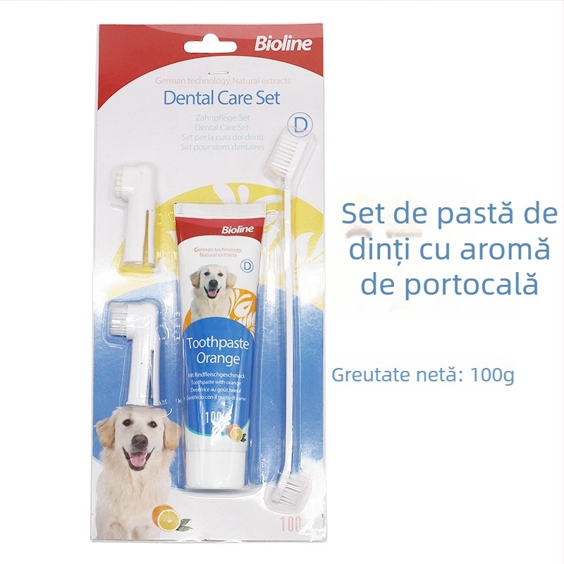 Bioline Set de pastă de dinți și periuță pentru animale de companie – pentru câini și pisici, arome multiple, pastă comestibilă, respirație proaspătă, îngrijire gingivală și parodontontală