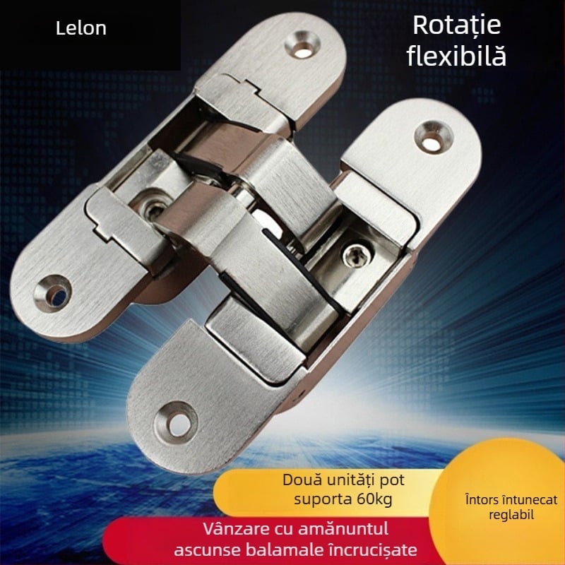 Balama invizibilă din aliaj de zinc, reglabilă 3D – 180°, împărțire stânga-dreapta, ușă ascunsă, model RCH-08, tip H, 60 kg pe pereche