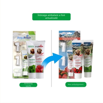 Set pastă de dinți și periuță pentru animale de companie ARQUIVET – îngrijire a gingiilor, respirație proaspătă, eliminarea petelor, eliminarea calculilor (ARQUIVET; Fresh breath; Gum care; Remove stains; Remove calculus)