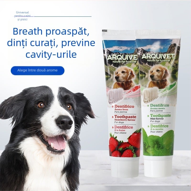 Set pastă de dinți și periuță pentru animale de companie ARQUIVET – îngrijire a gingiilor, respirație proaspătă, eliminarea petelor, eliminarea calculilor (ARQUIVET; Fresh breath; Gum care; Remove stains; Remove calculus)