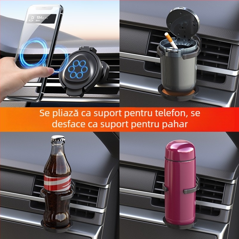 Suport auto pliabil pentru pahare, pentru ventilația aerului, cu magnet | Material ABS + magnet | Model Y-918 | Compatibil cu gurile de aer