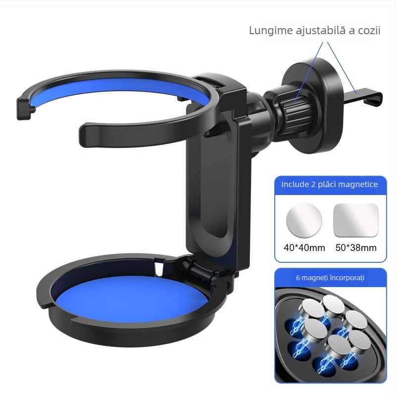 Suport auto pliabil pentru pahare, pentru ventilația aerului, cu magnet | Material ABS + magnet | Model Y-918 | Compatibil cu gurile de aer