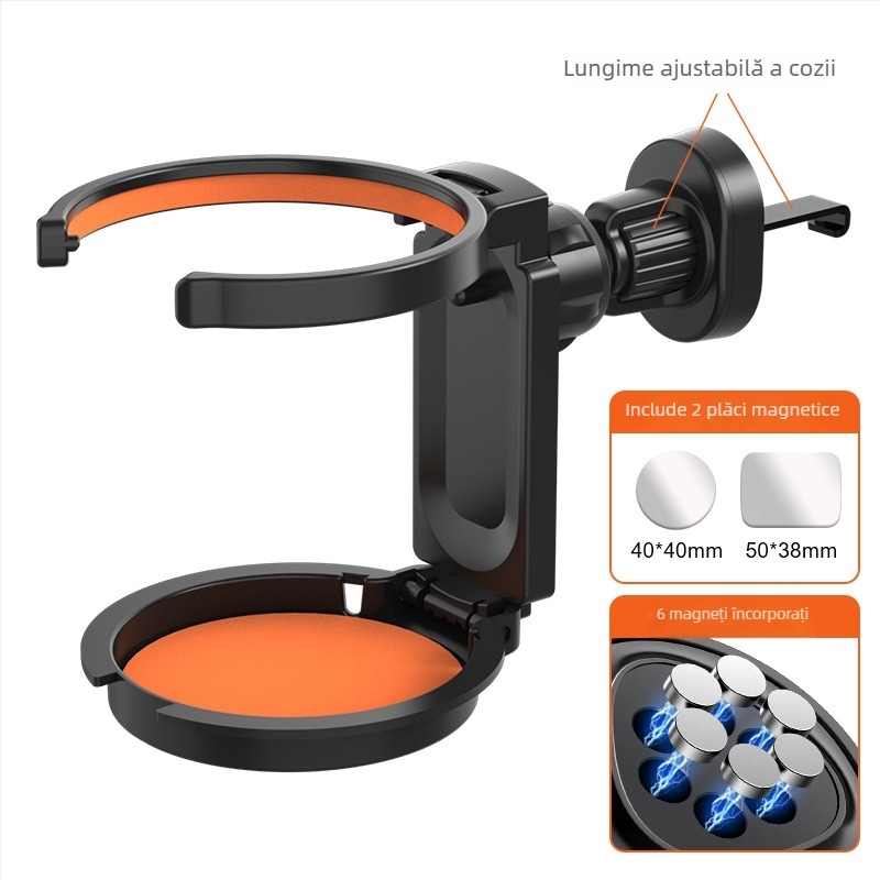 Suport auto pliabil pentru pahare, pentru ventilația aerului, cu magnet | Material ABS + magnet | Model Y-918 | Compatibil cu gurile de aer