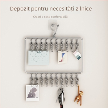 Umeraș din oțel inoxidabil cu mai multe clipuri pentru uscat pe balcon – haine, pantaloni și cravate, personalizabil