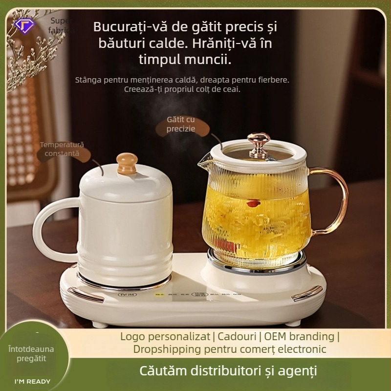 Ceainic pentru sănătate cu control al temperaturii, corp din sticlă borosilicat, 600 ml, 220V, 375W, control tactil, model WW-A36