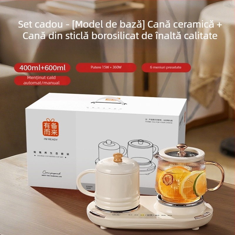 Ceainic pentru sănătate cu control al temperaturii, corp din sticlă borosilicat, 600 ml, 220V, 375W, control tactil, model WW-A36