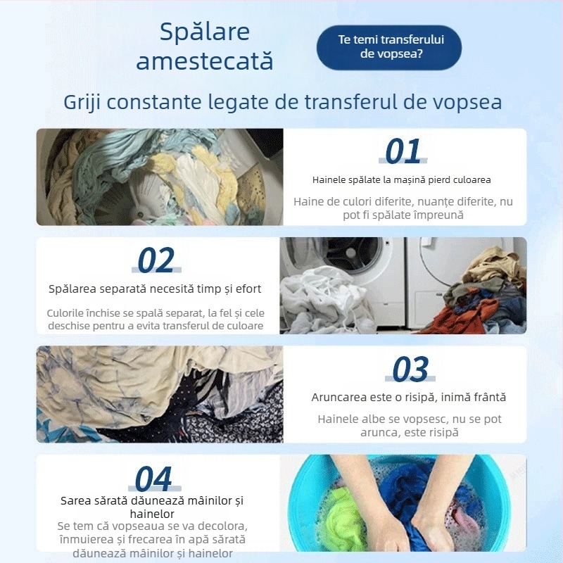 Foaie de captare a culorilor pentru rufe – Previne transferul de culoare, Pentru spălări cu materiale mixte, Potrivit pentru diverse țesături; Brand: Own Brand