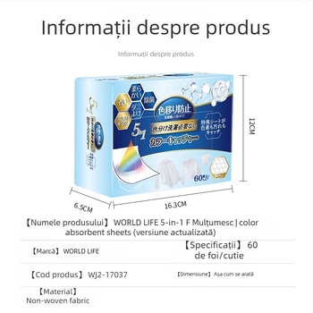 Foaie absorbantă de culori pentru haine, 5 în 1, pentru țesături mixte, previne transferul de culoare, parfumată (WORLD LIFE/And craftsman)