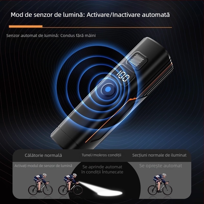 Set lumini pentru bicicletă: far frontal cu fascicul puternic pentru noapte, lampă spate, USB-C, 1200mAh, eliberare rapidă, model F998M6TH968S9M