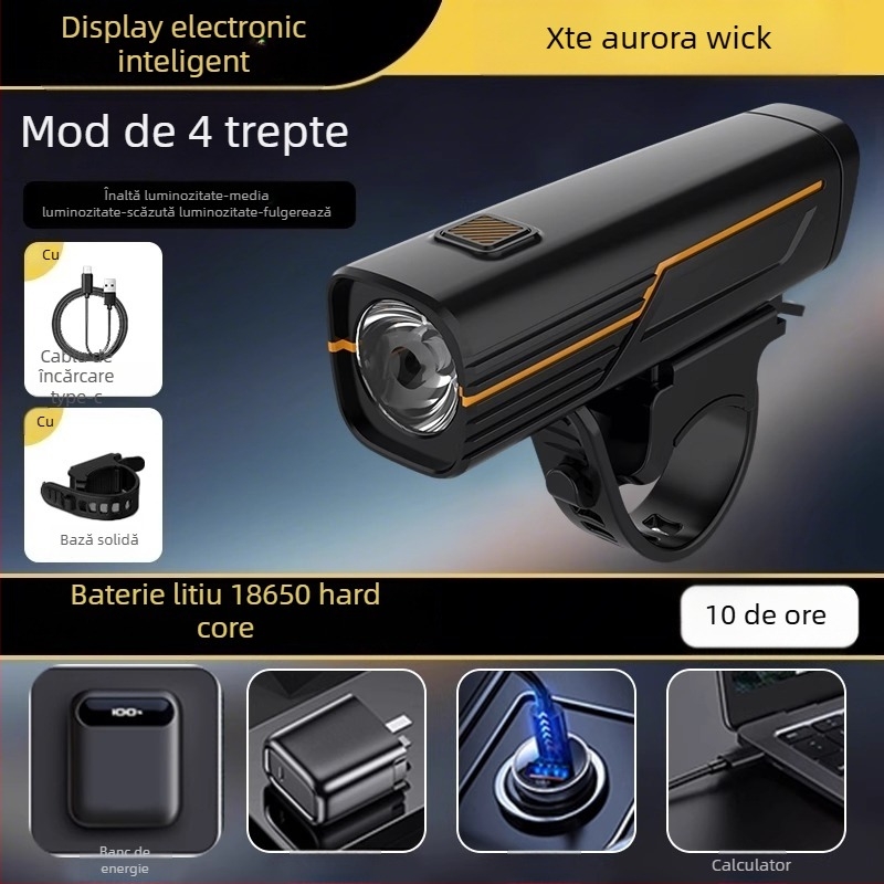 Set lumini pentru bicicletă: far frontal cu fascicul puternic pentru noapte, lampă spate, USB-C, 1200mAh, eliberare rapidă, model F998M6TH968S9M