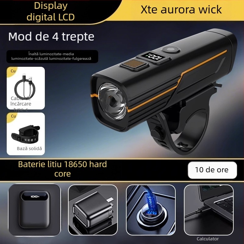 Set lumini pentru bicicletă: far frontal cu fascicul puternic pentru noapte, lampă spate, USB-C, 1200mAh, eliberare rapidă, model F998M6TH968S9M