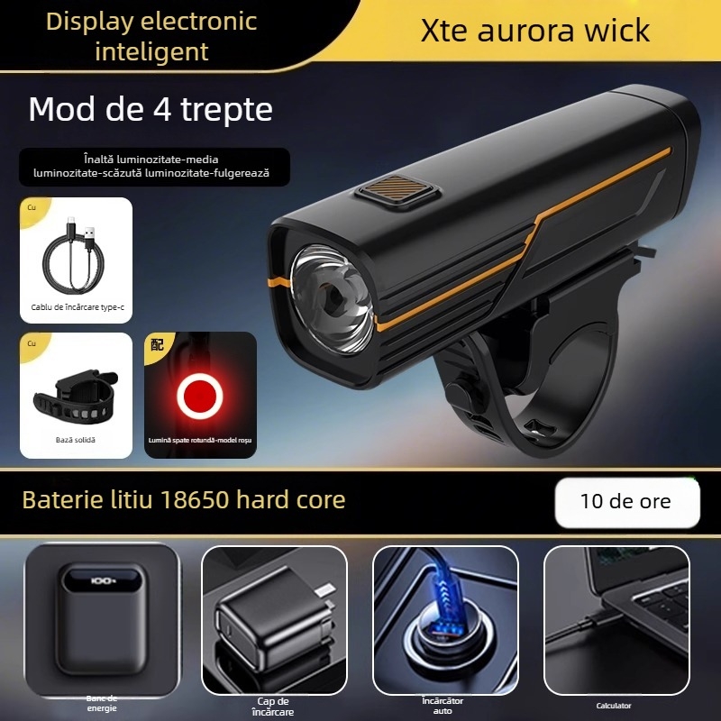 Set lumini pentru bicicletă: far frontal cu fascicul puternic pentru noapte, lampă spate, USB-C, 1200mAh, eliberare rapidă, model F998M6TH968S9M