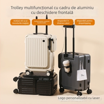 Valiză cu deschidere frontală, PC material, lacăt TSA, impermeabilă, separare uscat-umed