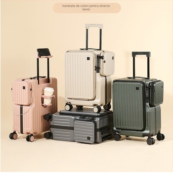 Valiză cu deschidere frontală, PC material, lacăt TSA, impermeabilă, separare uscat-umed