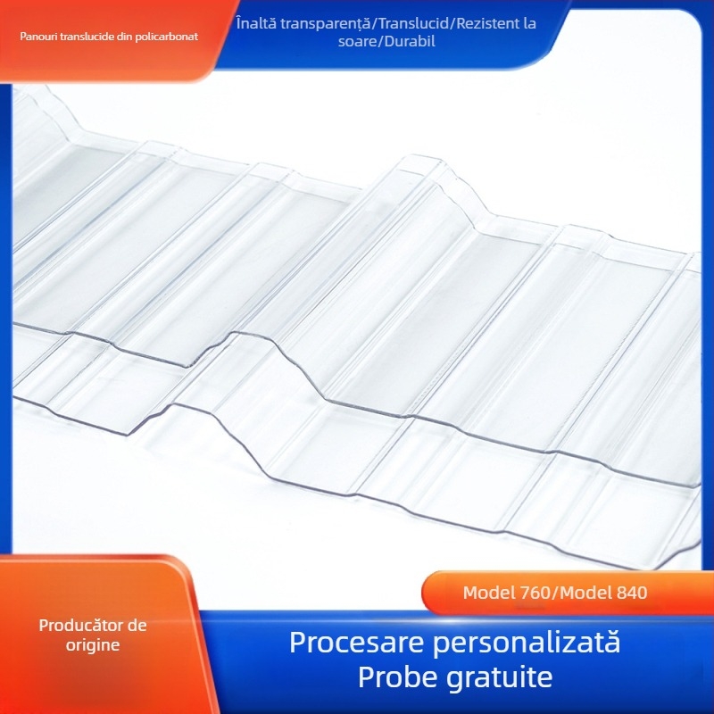 Plăci translucide PC pentru acoperiș cu iluminare, tip 760/840, grosime 1–2,5 mm, panouri ondulate PC rezistente la intemperii