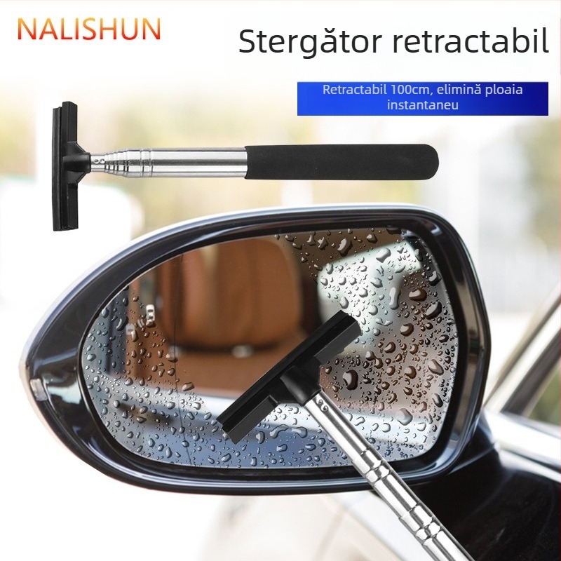 Oglindă retrovizoare auto - Multifuncțional, retractabil, perie de curățare a geamurilor, material: silicon + oțel inoxidabil