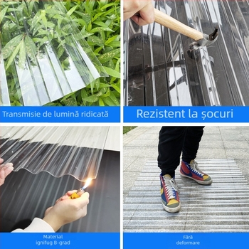 Placă de iluminat din PC transparentă, cu armare din fibră de sticlă, tip ondulat, pentru sere și acoperișuri