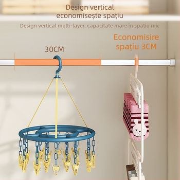 Uscător pentru șosete cu multiple cleme – suport din plastic, rezistent la vânt, pentru uz casnic și pe balcon.