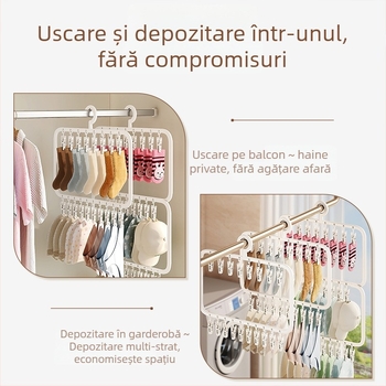 Uscător pentru șosete cu multiple cleme – suport din plastic, rezistent la vânt, pentru uz casnic și pe balcon.