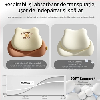 Perne de susținere lombară auto – spumă cu memorie, potrivire universală, model urs, imprimare logo, stil minimalist pentru toate anotimpurile