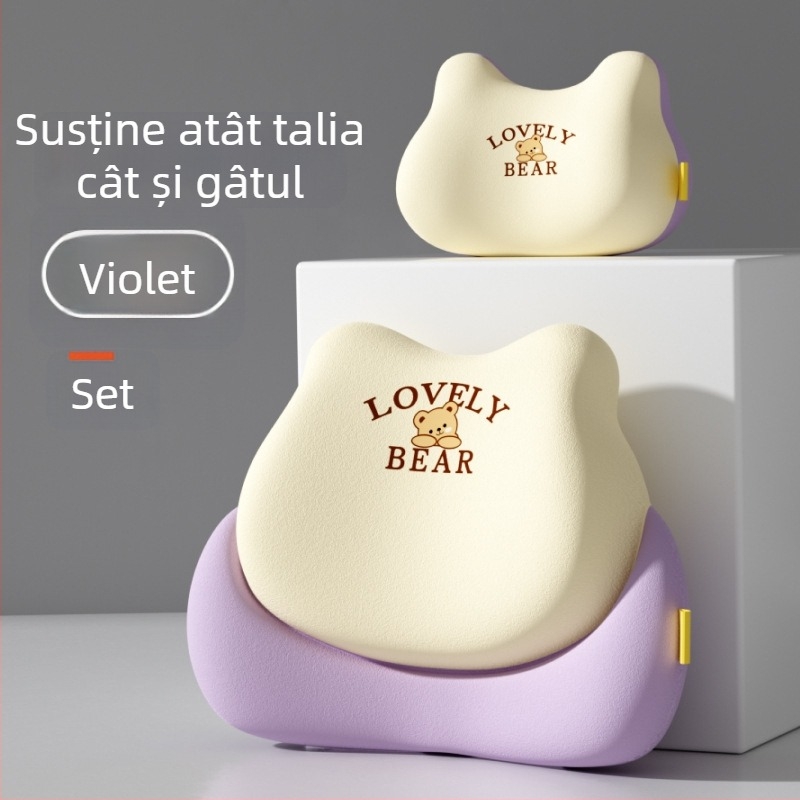 Perne de susținere lombară auto – spumă cu memorie, potrivire universală, model urs, imprimare logo, stil minimalist pentru toate anotimpurile