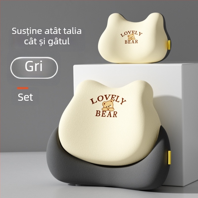Perne de susținere lombară auto – spumă cu memorie, potrivire universală, model urs, imprimare logo, stil minimalist pentru toate anotimpurile
