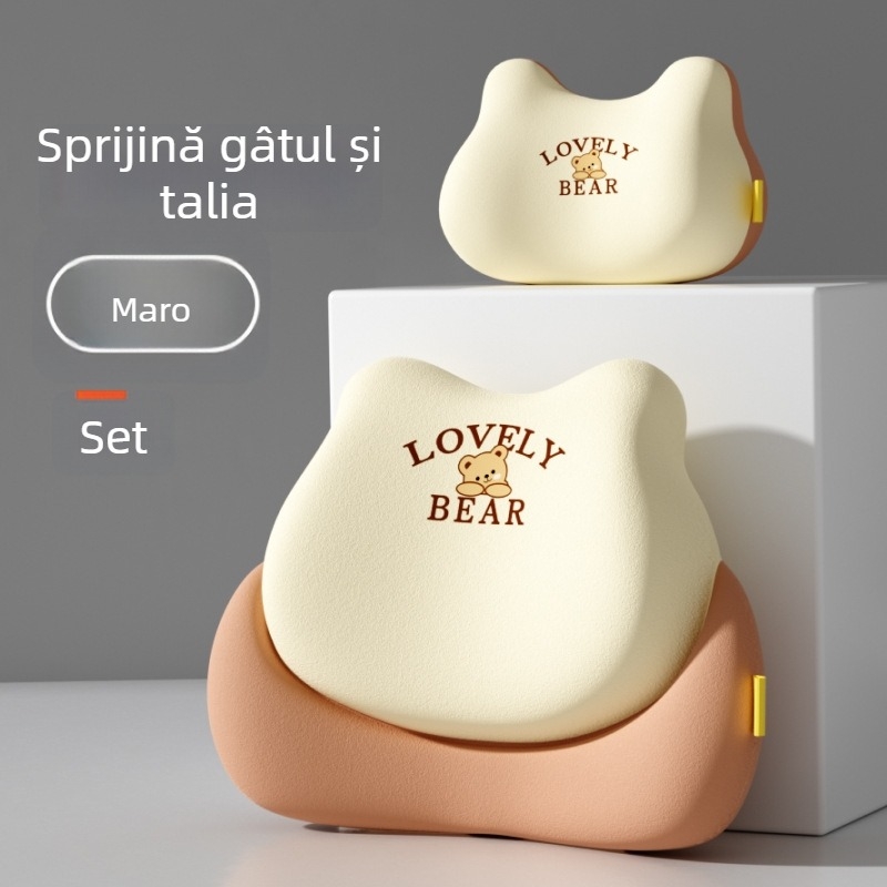 Perne de susținere lombară auto – spumă cu memorie, potrivire universală, model urs, imprimare logo, stil minimalist pentru toate anotimpurile