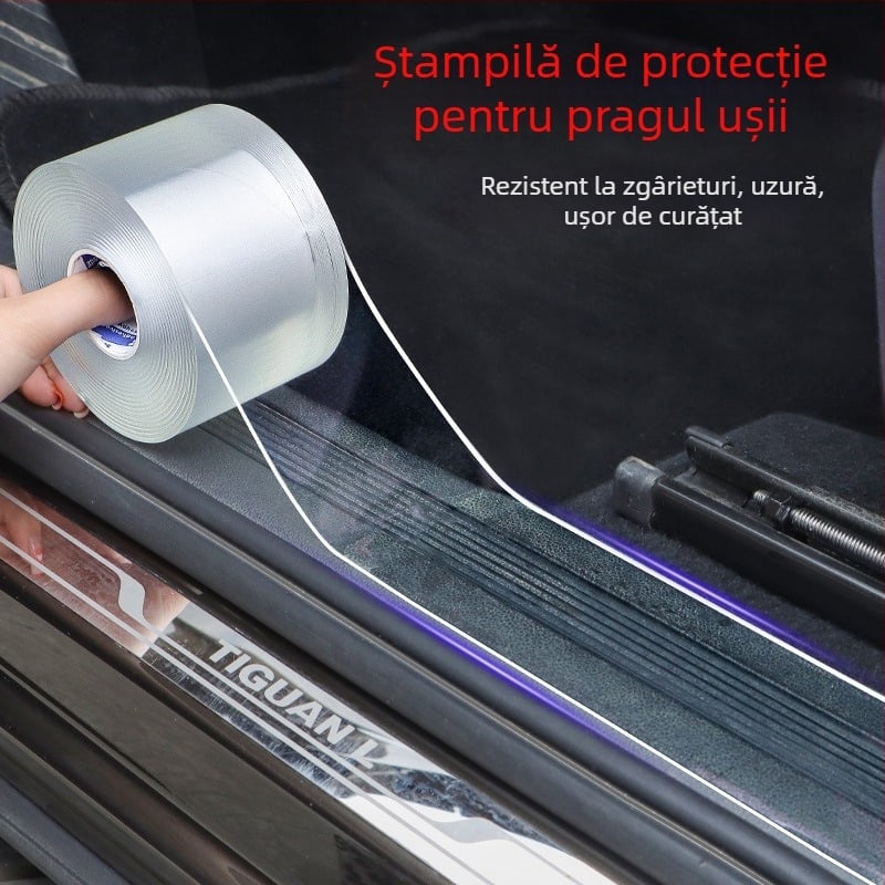 Bandă de protecție transparentă pentru ușa mașinii, protecție împotriva zgârieturilor, bandă moale pentru prag, autoadezivă
