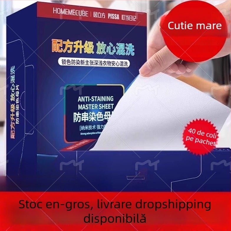 100 buc. tablete de rufe anti-transfer de pigmenți și hârtie de rufe, pentru prevenirea pătrunderii pigmenților, pentru mașini de spălat