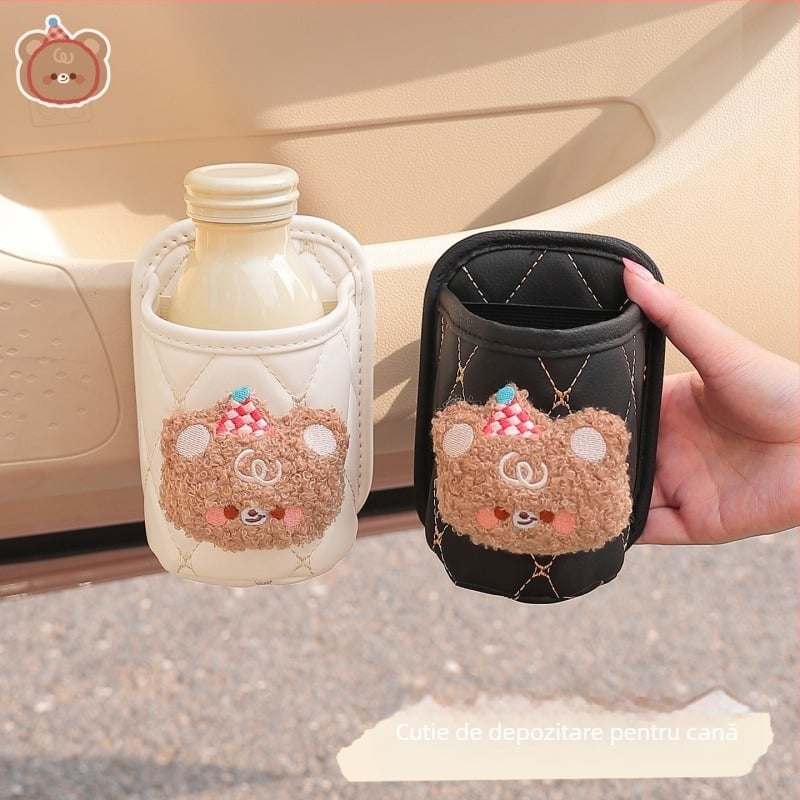 Suport din piele pentru pahare auto, cutie de depozitare pentru ușă, model H182, originea Zhejiang