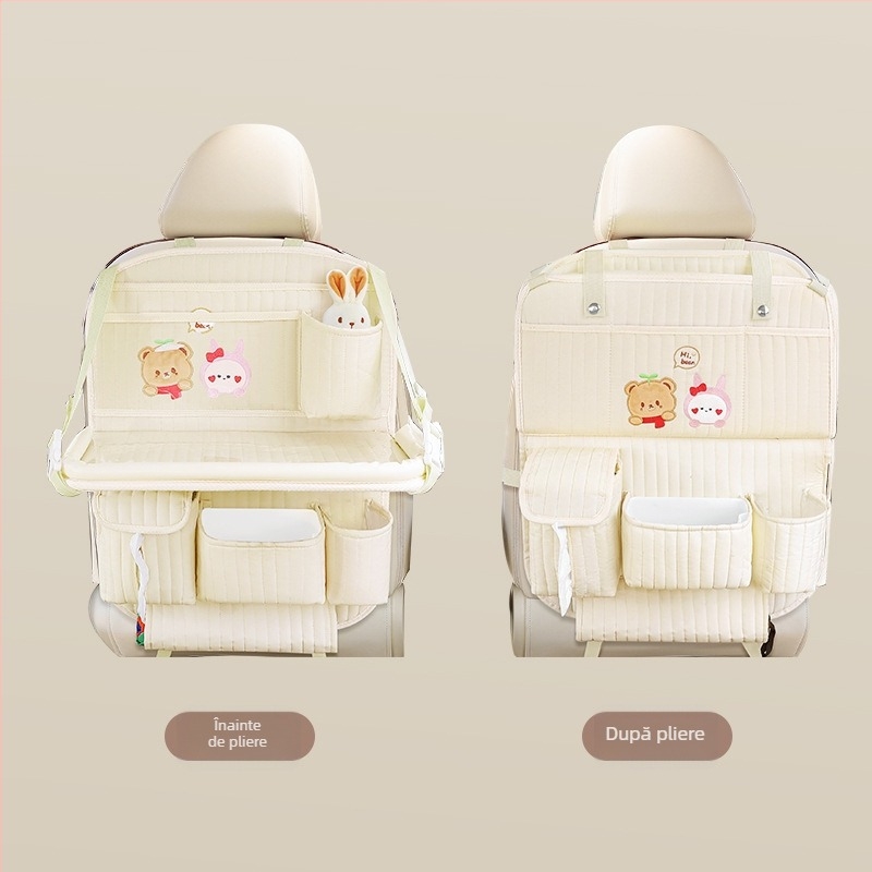 Tavă pliabilă pentru spatele scaunului auto cu husă de depozitare și coș de gunoi, capacitate 2400 ml, tip agățat, universal