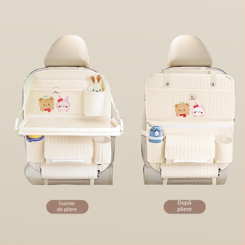 Tavă pliabilă pentru spatele scaunului auto cu husă de depozitare și coș de gunoi, capacitate 2400 ml, tip agățat, universal