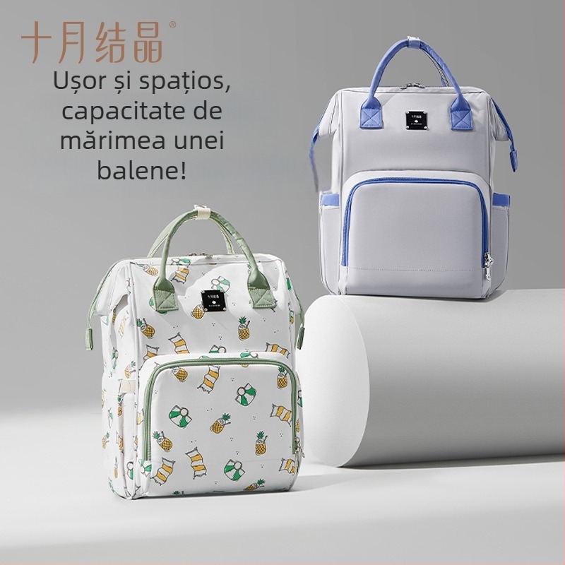 Geantă October Crystal pentru mame – Ușoară, Multifuncțională, 20 L Capacitate, Material textil, Model monocrom, Extensie și Reducere a Sarcinii