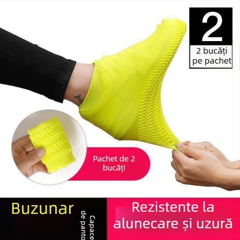 Capace de pantofi din silicon pentru ploaie, impermeabile, antiderapante, rezistente la uzură, cu grosime mărită, pentru adulți și copii, portabile