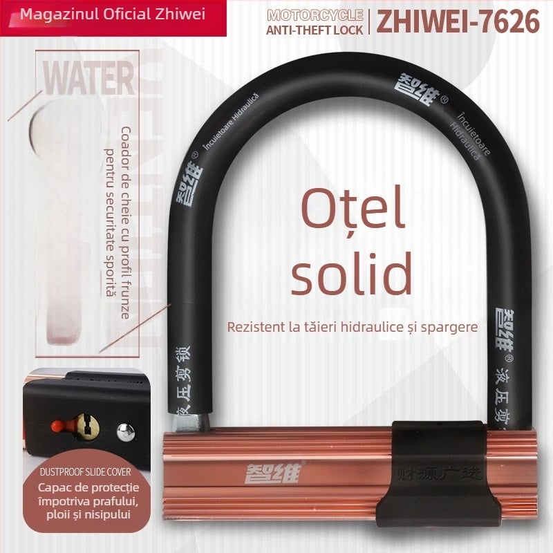 Lacăt în formă de U, din oțel aliat, rezistent la tăiere hidraulică, compatibil cu biciclete electrice, motociclete și biciclete, greutate 2000 g